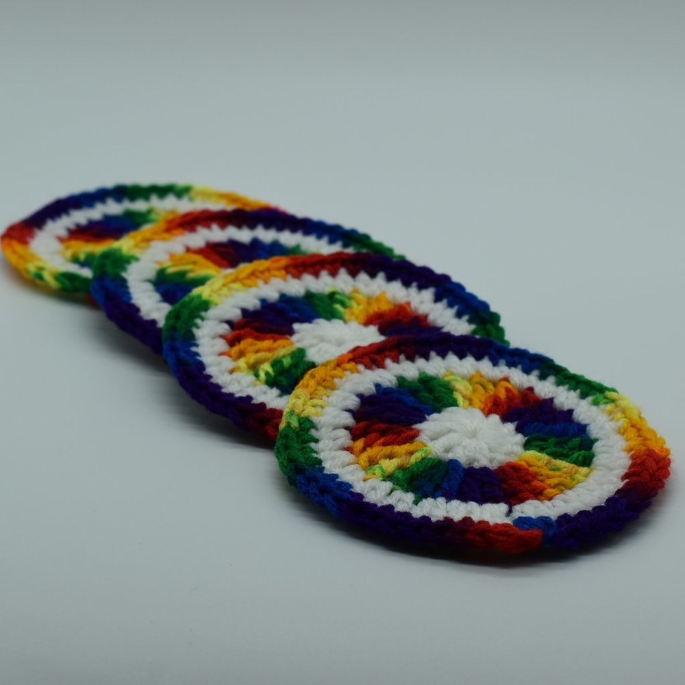 Handcrafted Crochet Rainbow Coasters Set of Four - Picture 2 of 5